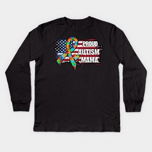 Autism Awareness T-Shirt Pround Autism Mama Vintage USA Flag Gift Kids Long Sleeve T-Shirt